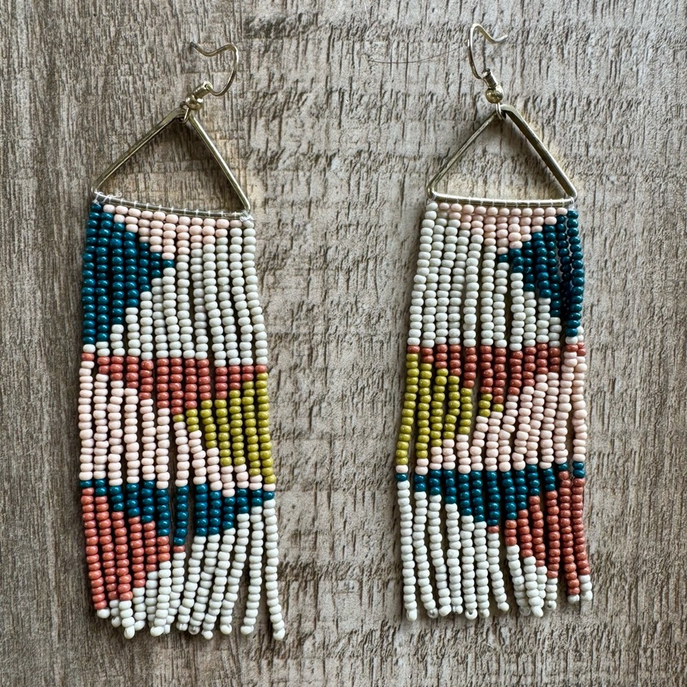 INK+ALLOY Seed Bead Earrings + multi colored Beaded Fringe